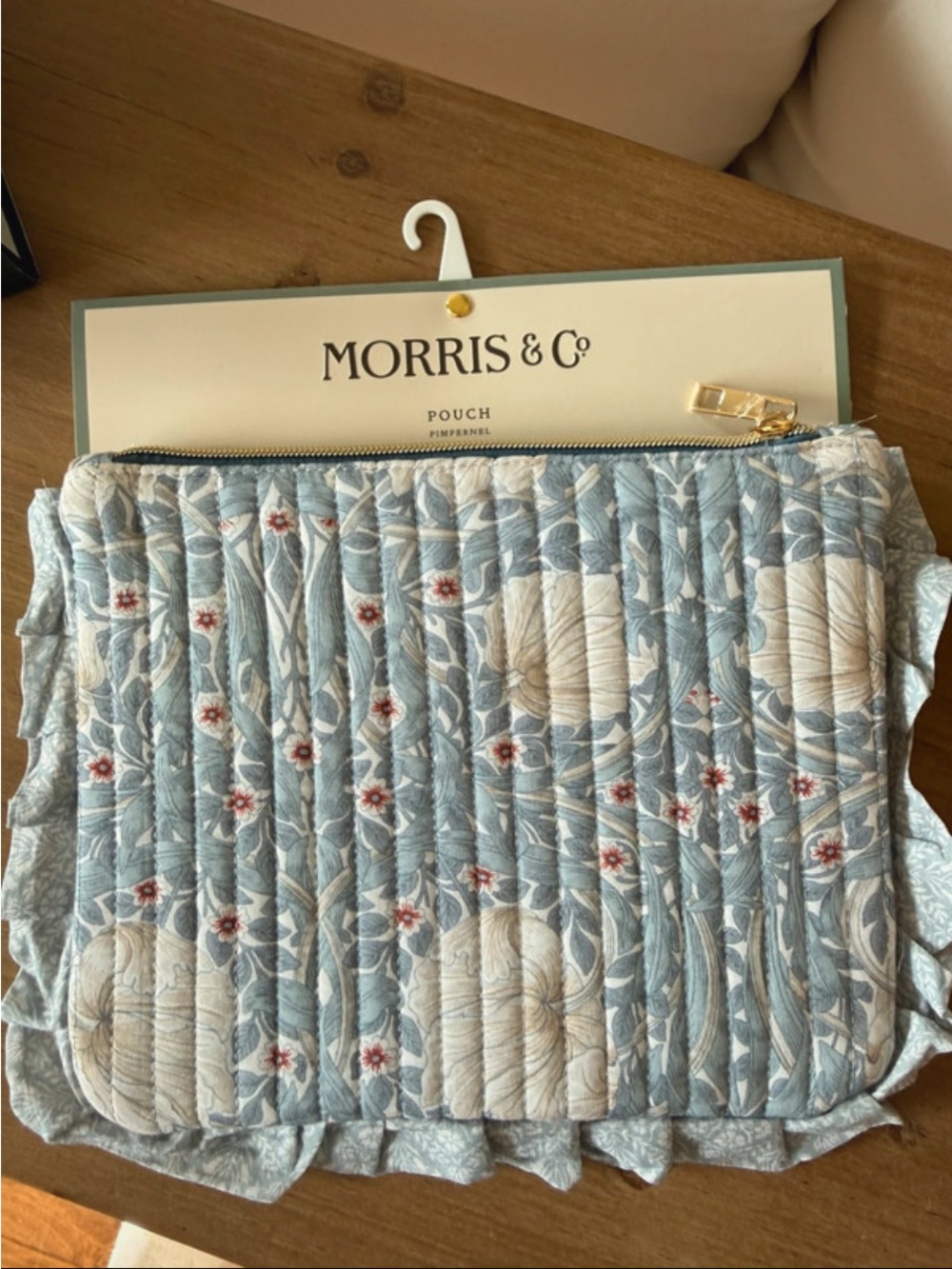 Morris & Co Pimpernel Quilted Pouch Blue Floral William Morris 8x10